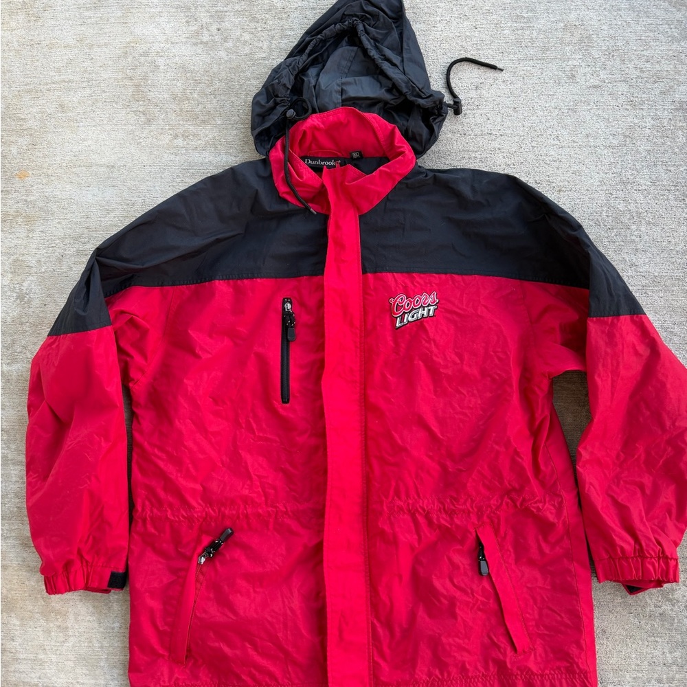 Vtg Dunbrooke Men’s XL Windbreaker Red Jacket Hoodie Full Zip Coors  Light Logo